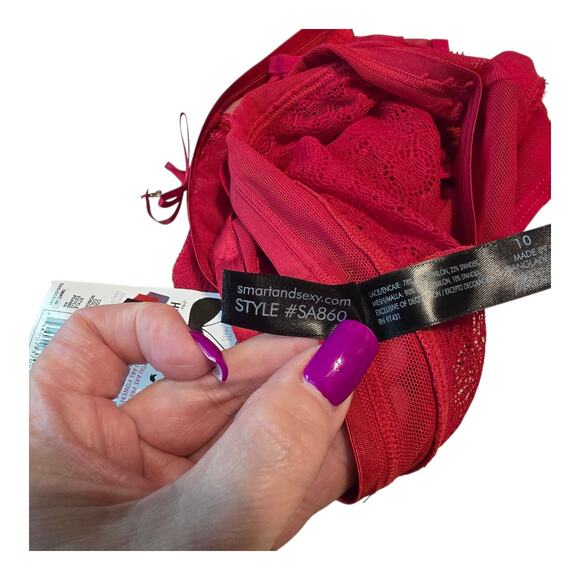 Smart & Sexy The Curvy Collection High Rise Cheekini Womens 10 Red Lace Mesh - Picture 6 of 8